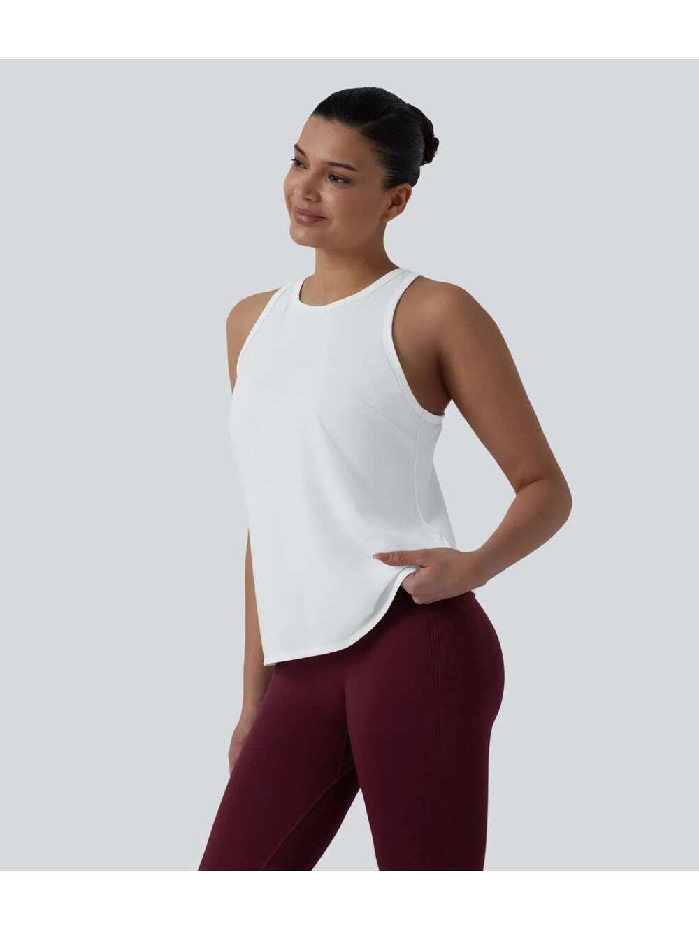 Halara Racerback Pleated Round Neck Quick Dry Yoga Tank Top White Size Large - Picture 6 of 9
